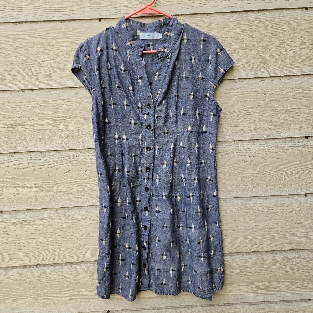 Passion Lilie blue button front cotton dress with pockets XL